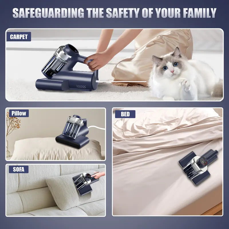 Powerful Mattress Vacuum Cleaner – 600W Suction, UV-C Light, Hot Air & HEPA, Deep Clean for Bed, Sofa & Carpet